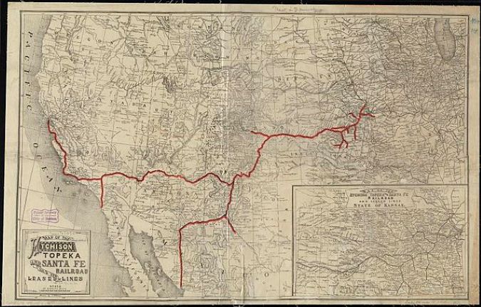 ATSF map circa 1888 including its connections