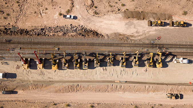 An aerial view of the work under way between Ash Hill and Siberia, California 