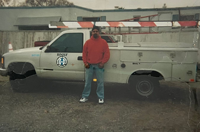 Chavez in front of a BNSF work truck circa 2000 in Denair, California Chavez in front of a BNSF work truck circa 2000 in Denair, California