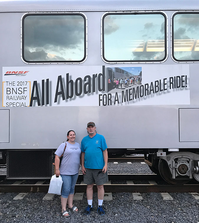 Kimberly and Mark at the BNSF Employee Appreciation Special train ride in 2017. 