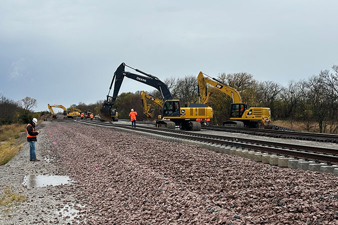 Engineering crews worked throughout the day to get the new track prepped and in service. Engineering crews worked throughout the day to get the new track prepped and in service.