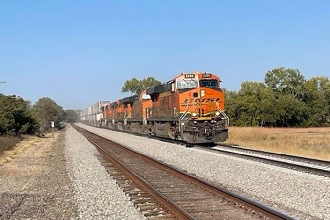 A high-priority westbound train was first to move over the 12-mile double-track cutover in October. A high-priority westbound train was first to move over the 12-mile double-track cutover in October.