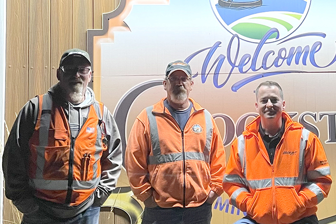 BNSF&rsquo;s first bean harvest train of the season departed Crookston, Minnesota, at 1:45 a.m. on Tuesday, Sept. 12. Right to left: Division Trainmaster Robert Taylor, drove the crew, Locomotive Engineer Matt Fossum and Conductor Rob Sheppard, from Grand Forks, North Dakota, to Crookston to meet the train. 
