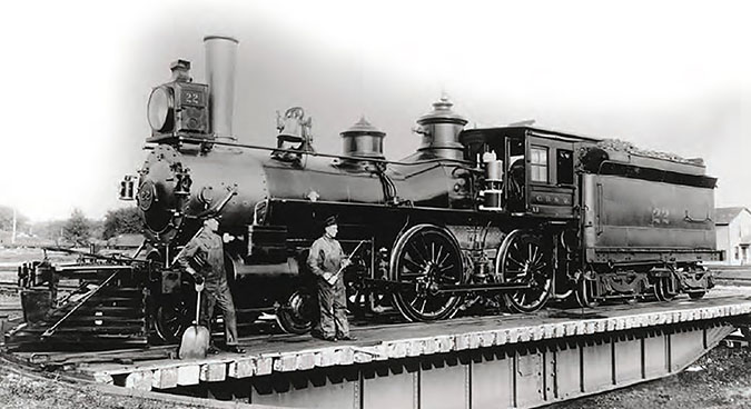 CB&Q locomotive No. 22 on a turntable in the late 1890s or early 1900s