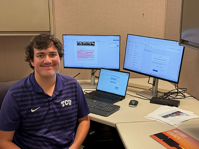 Sam Haswell at his workstation in Fort Worth Sam Haswell at his workstation in Fort Worth