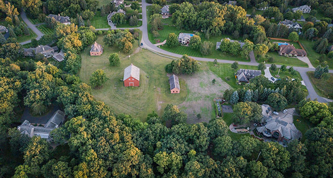 An aerial view of the farm site 