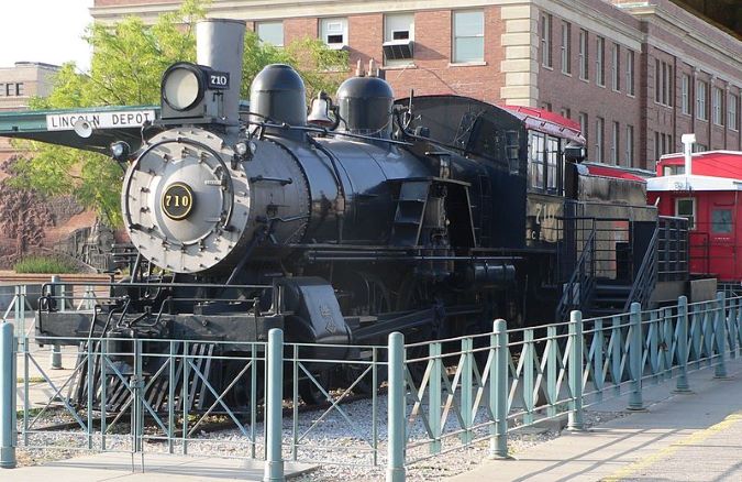 CB&Q Locomotive Number 210 on display in Lincoln&rsquo;s Haymarket district