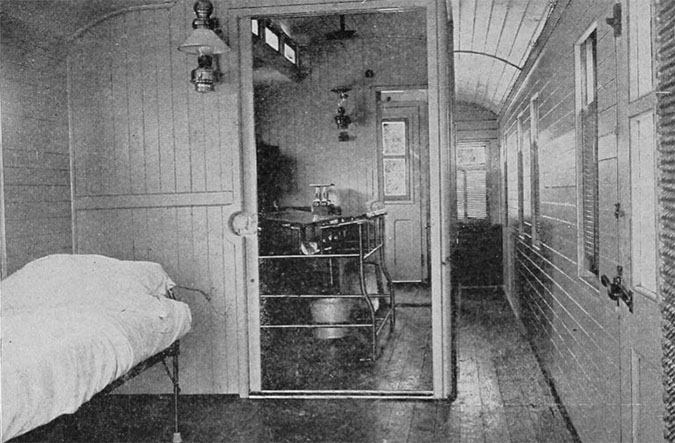 A railcar set up for medical patients