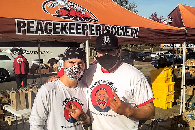 BNSF Tribal Relations Director Quanah Spencer, right, with Xuxuxyay Raven, executive director of the Peacekeeper&rsquo;s Society. 