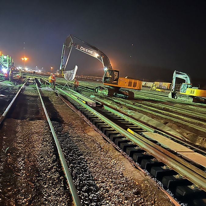 Installation of new skate retarders, which are placed at the end of the hump to safely stop rail cars.