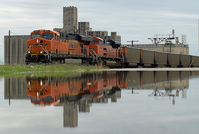 One of Haubrich’s photos, showing a BNSF train in Saginaw, Texas  